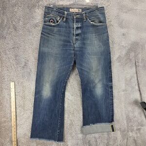 Ben Sherman Jeans Mens Blue Selvedge Ruby Button Fly Raw Hem Bootcut Fits 31x28